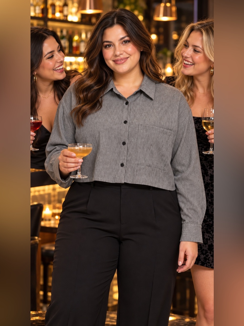 Fashion Nova Gray Cropped Button-Down Top
